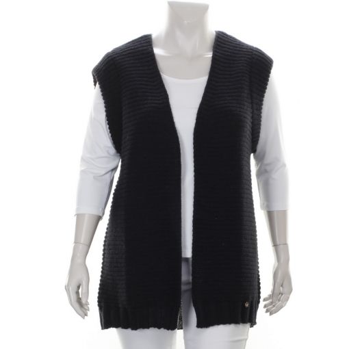 VAN €129.95 VOOR €40,-Twister zwart mouwloos vest met wol in ribbelsteek gebreid